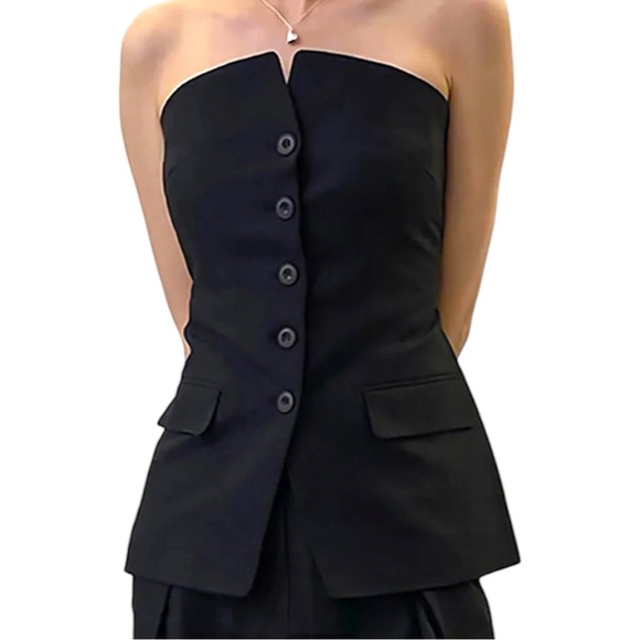 NEW COMMENSE Button Down Tube Top - Picture 2 of 5